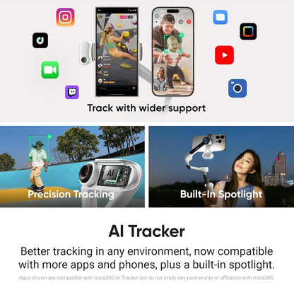 Miss Cool Insta360 Flow Plus AI Tracker Bundle White - Foldable Phone Gimbal, AI Tracking with Any App, Multi-Person Tracking, Built-in Tripod, Remote Control, iPhone/Android Stabilizer, Travel & Vlog