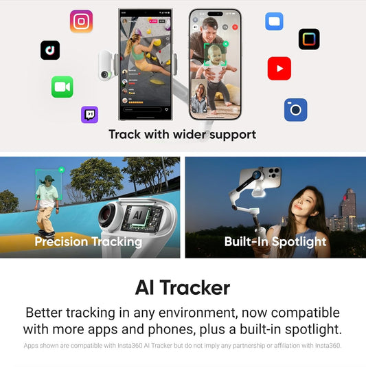 Miss Cool Insta360 Flow Plus AI Tracker Bundle White - Foldable Phone Gimbal, AI Tracking with Any App, Multi-Person Tracking, Built-in Tripod, Remote Control, iPhone/Android Stabilizer, Travel & Vlog