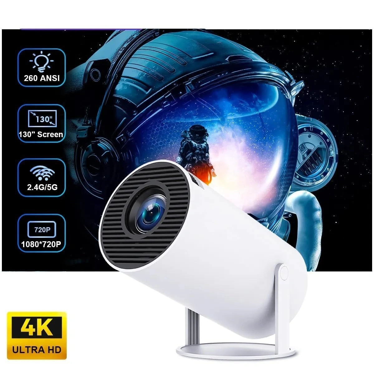 CineBeam: The Portable 4K Theater | Compatible with TV Stick, Phone & Laptop | Full HD Smart Projector with WiFi 5G & Bluetooth 5.0, 180° Rotatable Android 14 Cinema Projector